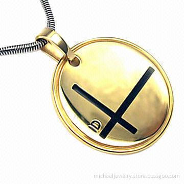 Stainless steel pendants with black enamel and IP gold plating
